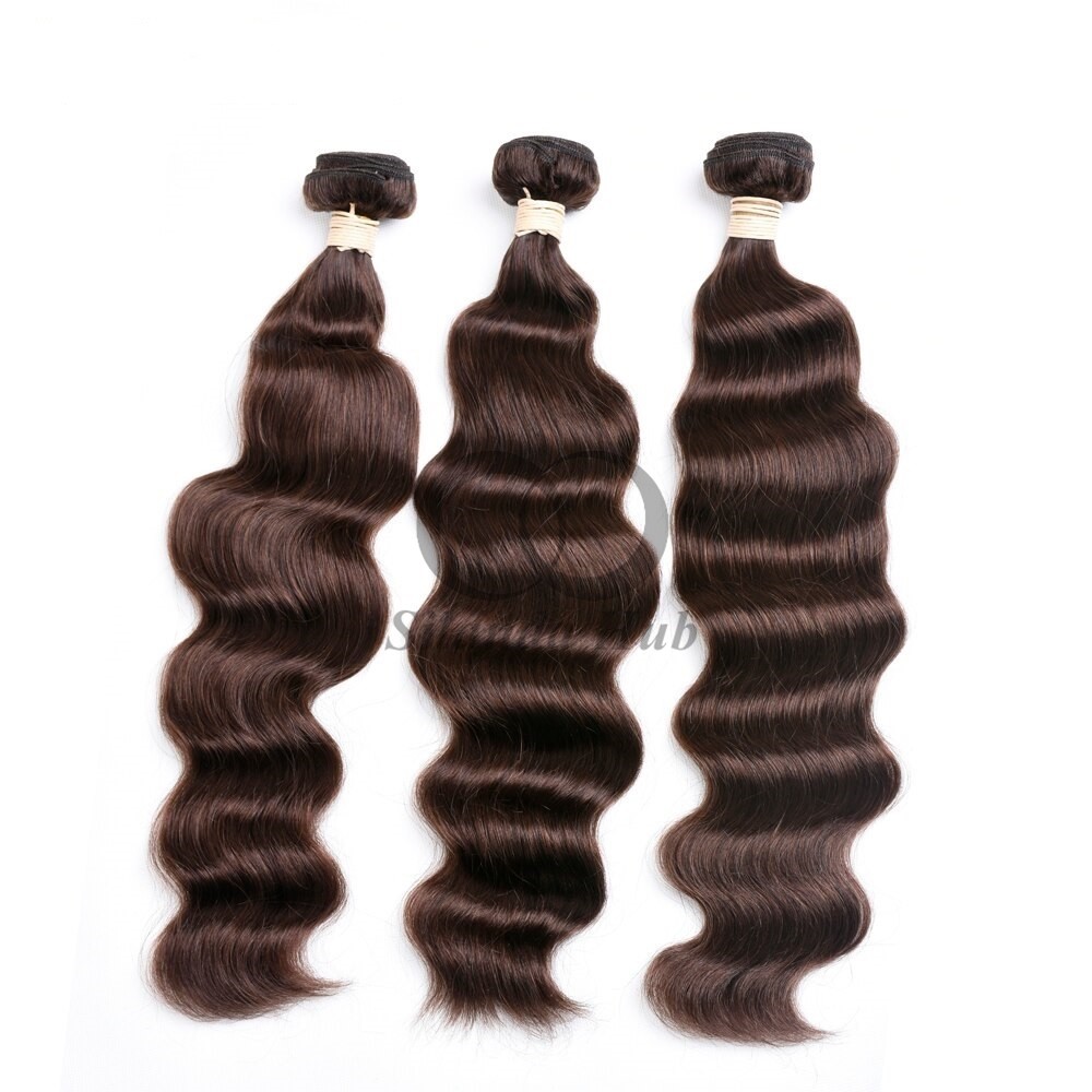 #4 Medium Brown Loose Deep Wave Remy Human Hair Bundles Sew In Weave Bundles Brazilian Bundle Deals