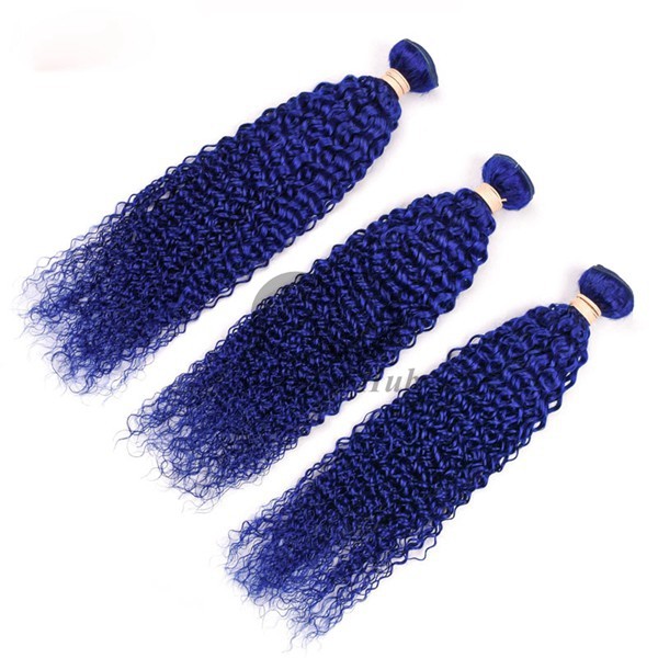 Blue Kinky Curly Remy Human Hair Bundles Sew In Weave Bundles Brazilian Bundle Deals