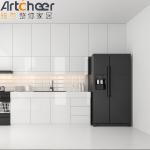 Small Open Kitchen Modern Stylish I Shape White Kitchen Cabinet with Black High
