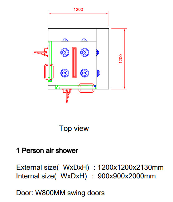 Personal Cleanroom Air Shower With Two-side Blowing for one person, automatic working