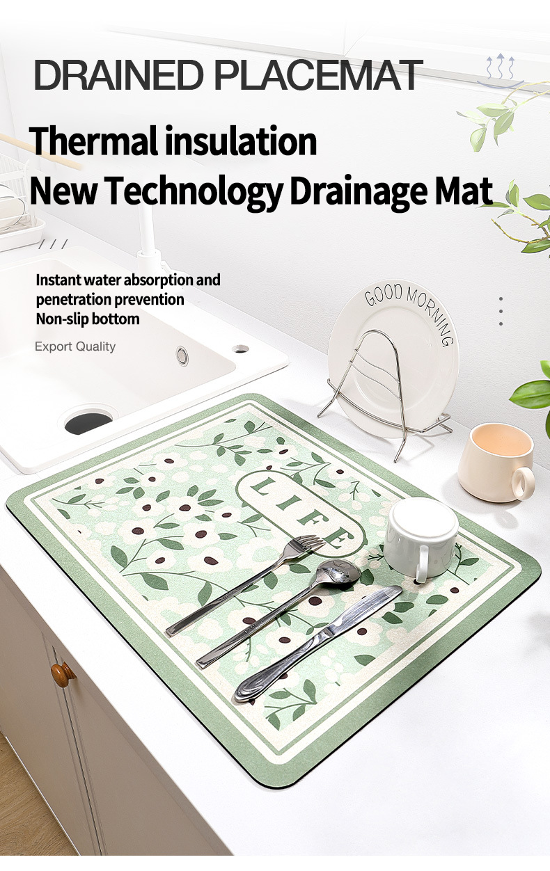 Customized Logo Acceptable Contemporary Design Style Kitchen Countertop Drain Pad
