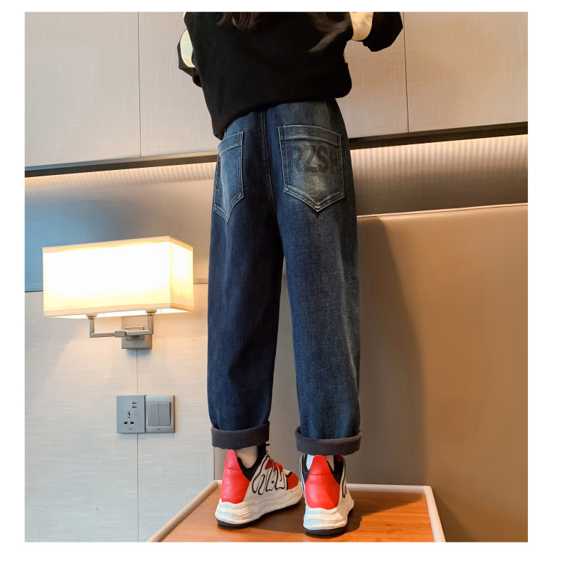 Girls Jeans Blue Thick Pants Straight Tube Leisure