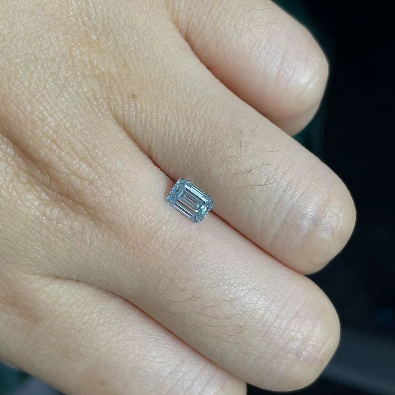 10 Mohs Blue Lab Grown Emerald Cut Diamond IGI Certified