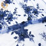 Dark Blue Wedding Dress Lace Fabric 55 inch Width Rhinestones Decoration