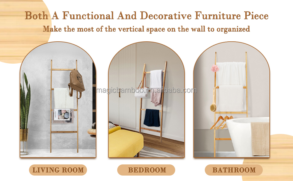 Upgrade Your Bathroom and Living Room Decor with a 6ft BAMBOO Towel Ladder Four Layers