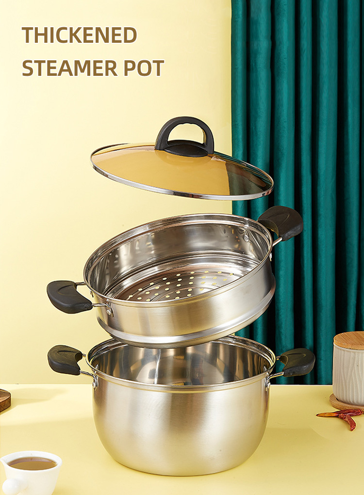 Factory Price Silver Two Layers Stainless Steel Saucepot Food Steamer Pots Soup Pot With Glass Lid