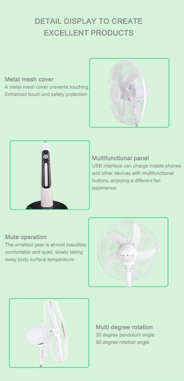 Latest 5 Blades 16/18 Inches Rechargeable Floor Stand Fan Solar Powered Electric Fan With Solar Panel