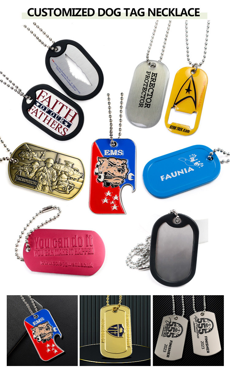 Metal Dog Tag Necklace Pendant Stainless Steel Alloy Enamel Flag Dog ID Tags