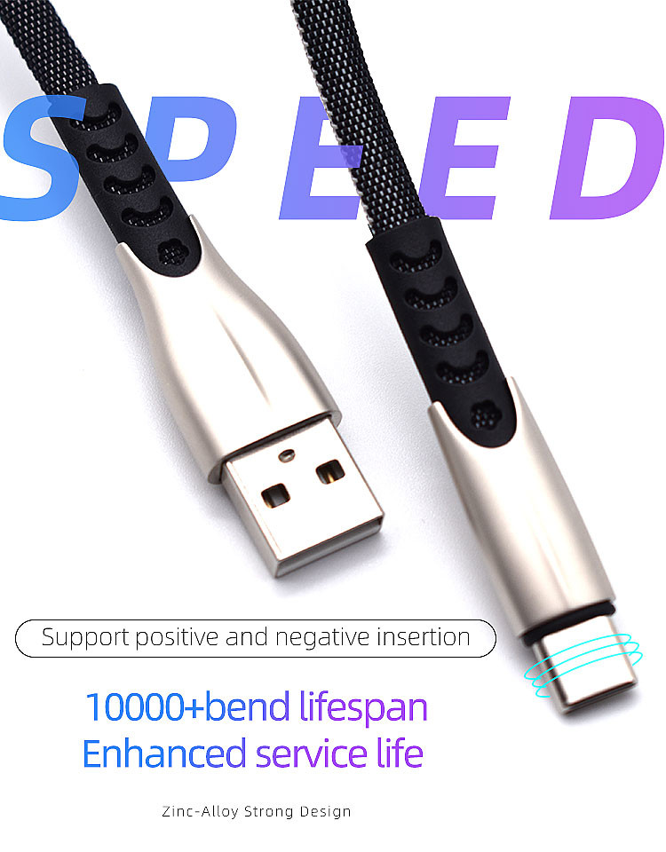 Fast Charge Data Cable USB 2.0 Type C Cable Zinc Alloy And Denim Body USB C Cable