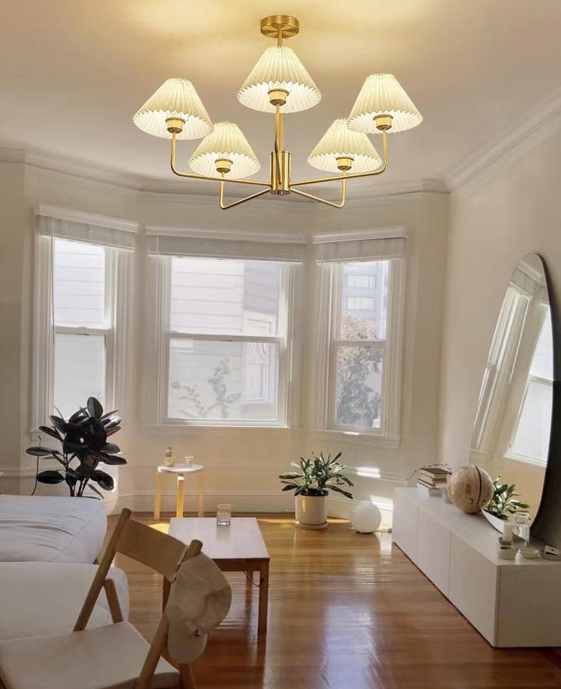 Modern Copper Chandeliers White Cloth Lampshade Gold Chandelier(WH-AP-581)