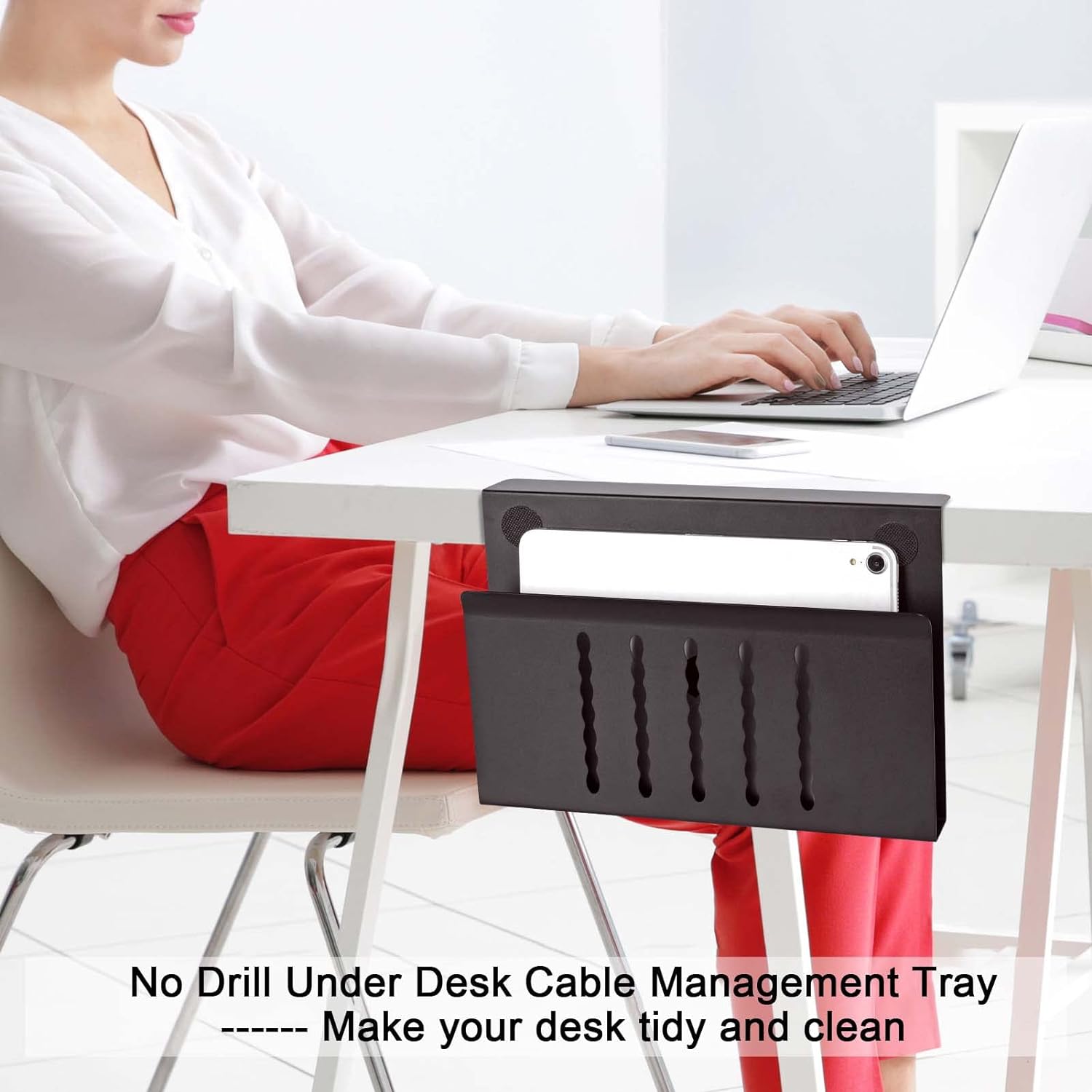 Metal Cable Tray for Under Desk Cable Organization Punch-Free Clamp on Newest Design