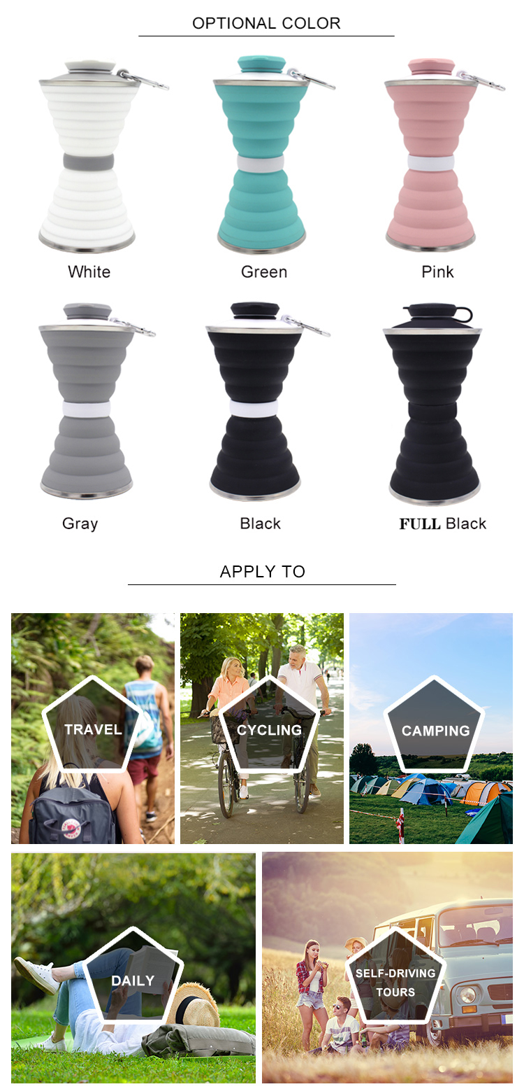 500ML Reusable Travel Collapsible Silicone Water Bottle