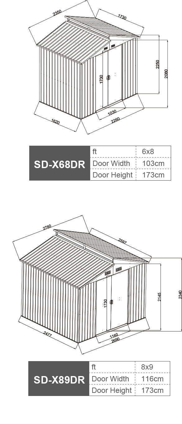 Apex Roof Skylight Garden Shed, 6x8ft 8x9 Metal Shed Anthracite