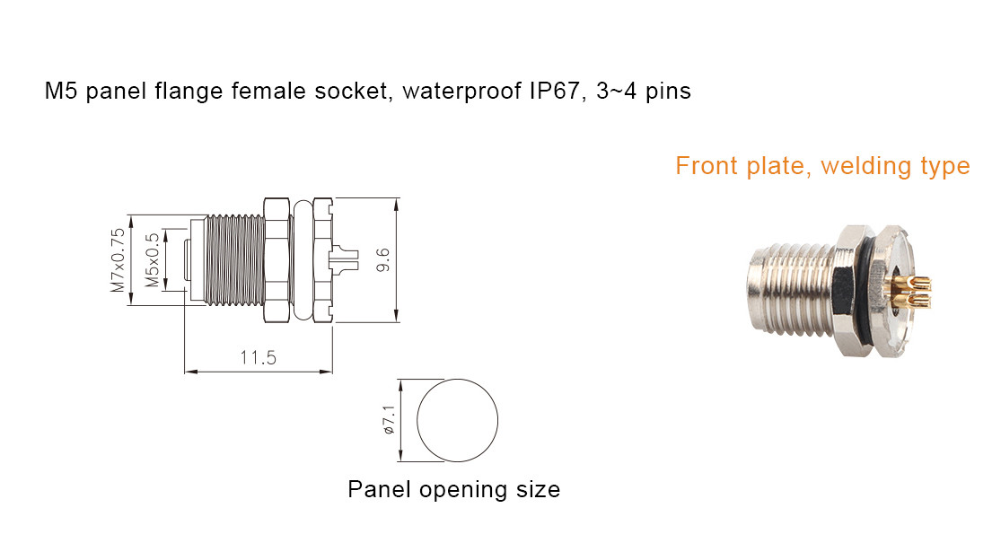 Industrial Circular Waterproof Connector M5 Code-A 4Pin Panel Flange PCB Female Socket IP67
