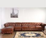 Vintage Leather Brown Chesterfield Sectional Sofa