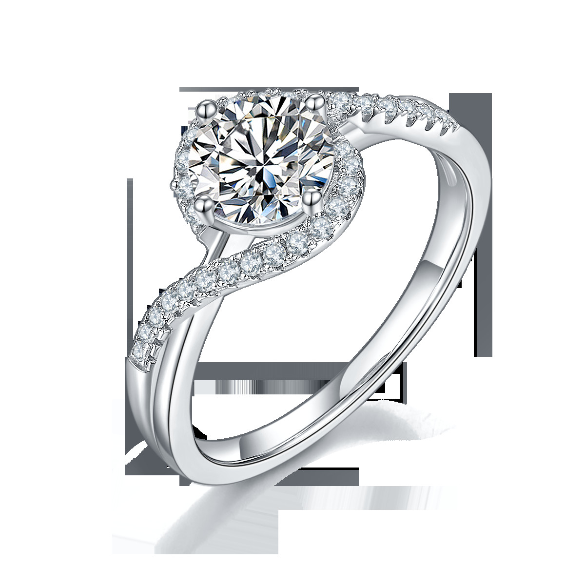 Simple Arrival S925 Bright Setting Women Infinity Round Cut Moissanite Ribbon Twist Wedding Engagement Ring