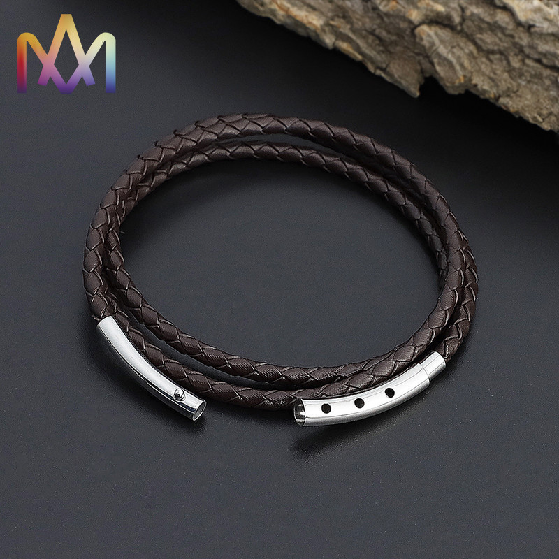 OEM Multi Layer Braided Leather Bracelet With Magnetic Clasp