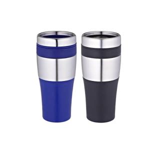 Quality 14oz plastic travel mug non-leak screwing metal lid slip to drink coffee mug wholesale