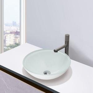 Quality High Glossy White Round Tempered Glass Sink Bathroom Countertop Sink wholesale