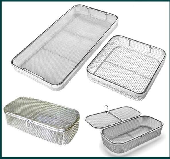 Medical Grade Stainless Steel Mesh Tray With Drop Handles For Washing Or