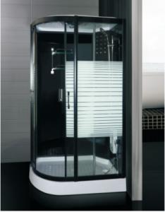 Quality Sliding Door Striped 4mm Glass Steam Bath Shower Black Frame wholesale