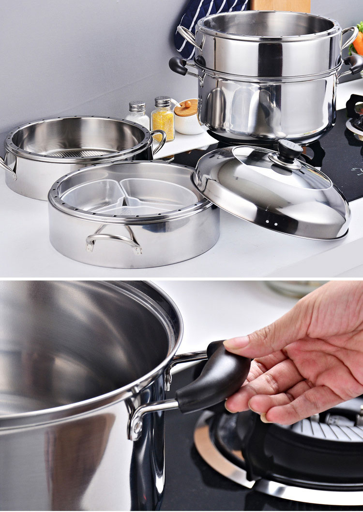 New Arrival Kitchen Industrial Steamer Pot Cookware Mutil Layer Stainless Steel Steamer Pot With SS Handle