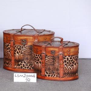 Quality Vintage Oval Shaped L37x27 Leather Storage Trunk wholesale