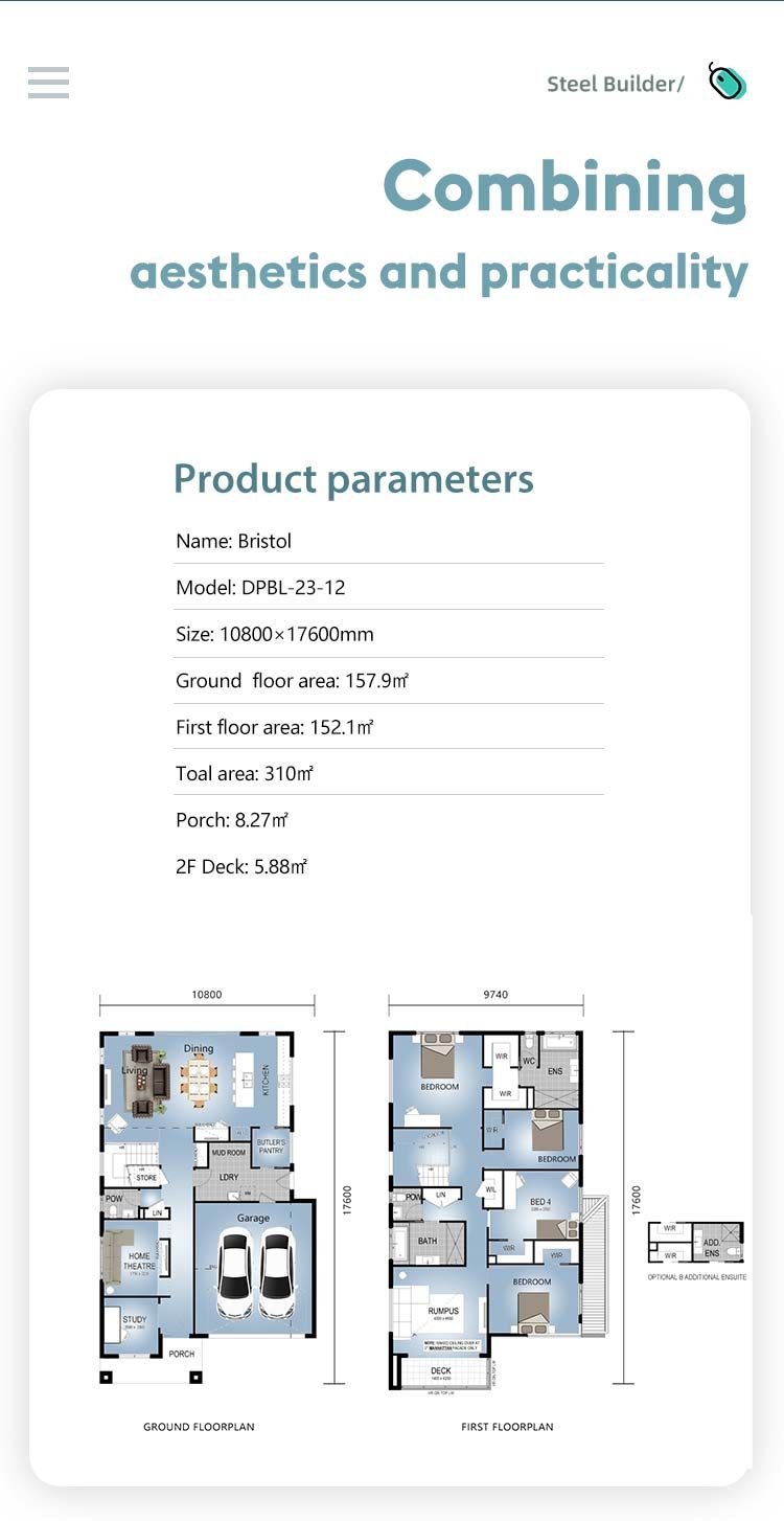 Affordable AS4600 Light Gauge Steel Framed 2story Modular Homes For Sale