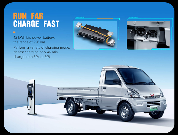 Wuling Miniev Zhengtu Pickup 4x4 Electric Truck with Trailer 2-door 2-seater Van Trickle Charge 9 Hours Mini Cargo Truck