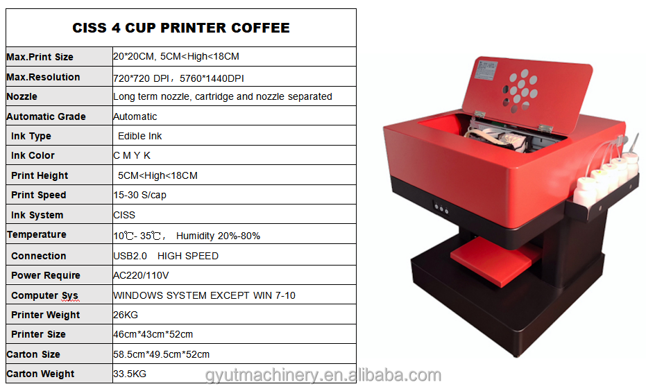 Smart Inkjet Mini Color Coffee Printers 3D Food Cake Printing Machine for Commercial