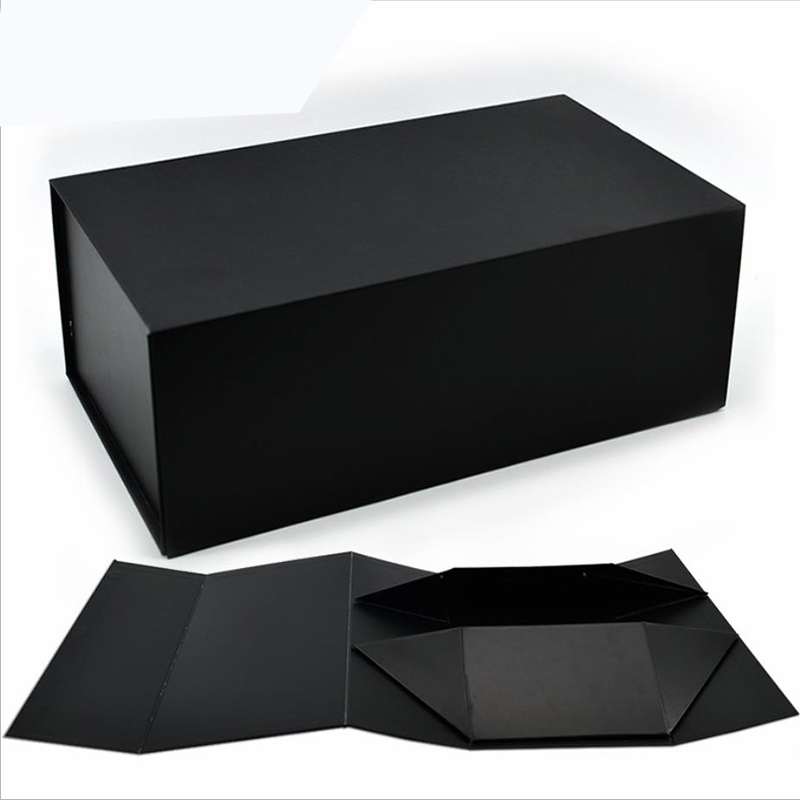 Custom Paper Folder Box Packaging Luxury Black Foldable Paper Gift Box With Ribbon