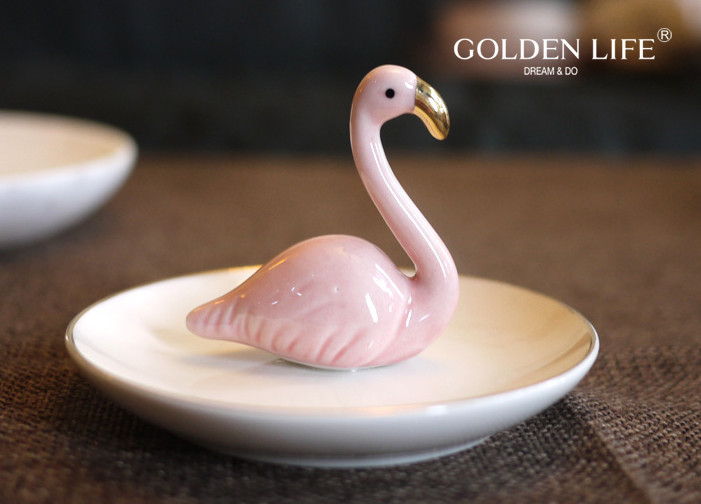 Creative Flamingo Decor Ceramic Jewelry Dish For Holding Small Jewelries