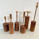 Wedding Event Party Home Decor 6-Piece Wood Color Metal Candlestick Set with