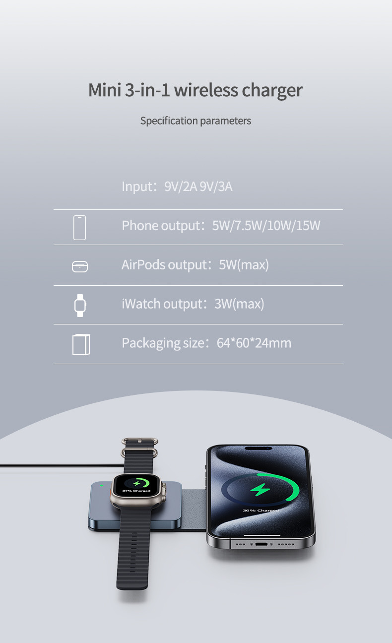 Foldable Wireless Charger With 5W~15W Fast Charging Black/Light Blue/Dark Blue/Red/Green