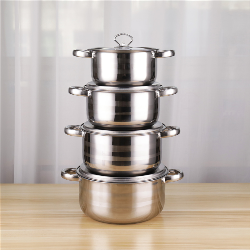 8pcs Quality Stainless Steel 410 Soup Pot 20cm 24cm Restaurants Cookware Cooking Set