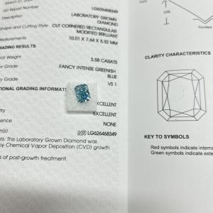 Quality Man Made Blue Diamonds Lab Created Radiant Cut Diamond VS2 3.58 Carat wholesale