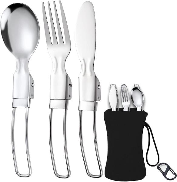 Cheap Stainless Steel Folding Knife Spoon Fork, Camping Utensils Set Foldable Travel Utensils with Case Stainless for sale