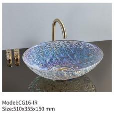 Quality Unique Design Counter Top Tempered Glass Hand Wash Basin Above Counter Mounted Crystal Colorful Sink Bowl for Bathroom wholesale