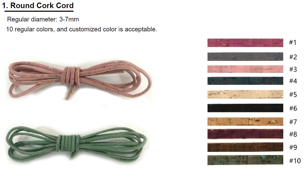 Wholesale Factory Pirce High quality 1mm Width Colorful Soft 100% Flat Cork Cord for Accessory