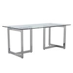 Qiancheng Stainless Steel Glass Top Dining Table 70x36x30inch No Folded