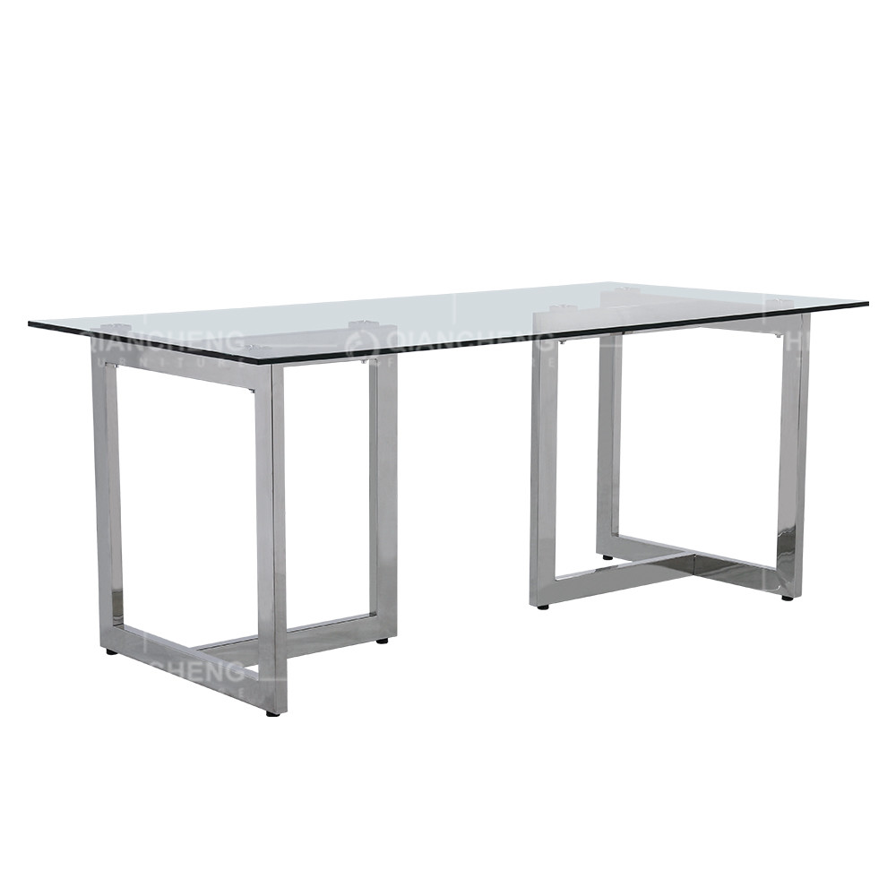Qiancheng Stainless Steel Glass Top Dining Table 70x36x30inch No Folded