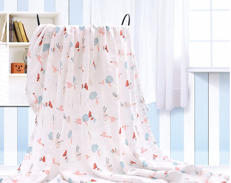 Combed Fiber Light Pink Blue Muslin Swaddle Fabric By The Yard 110GSM
