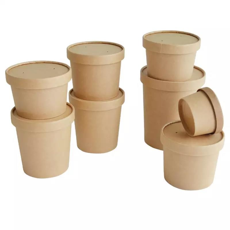 Custom Disposable Rice Salad Ice Cream Food Container Biodegradable Kraft Paper Bowls