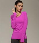 solid color round neck long sleeve nylon sports fitness T-shirt for ladies