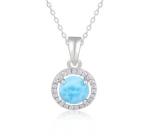 Round Oval Sterling Larimar Silver Jewelry CZ Pendant Necklace