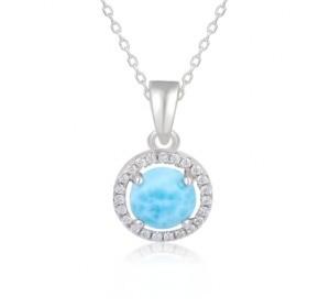 Quality Round Oval Sterling Larimar Silver Jewelry CZ Pendant Necklace wholesale