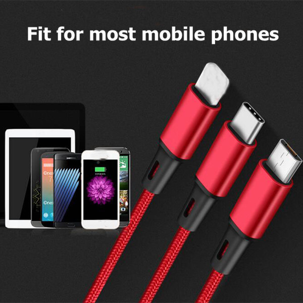 Red Standard Micro USB Data Cable Universal 3 in 1 USB Charging Cable