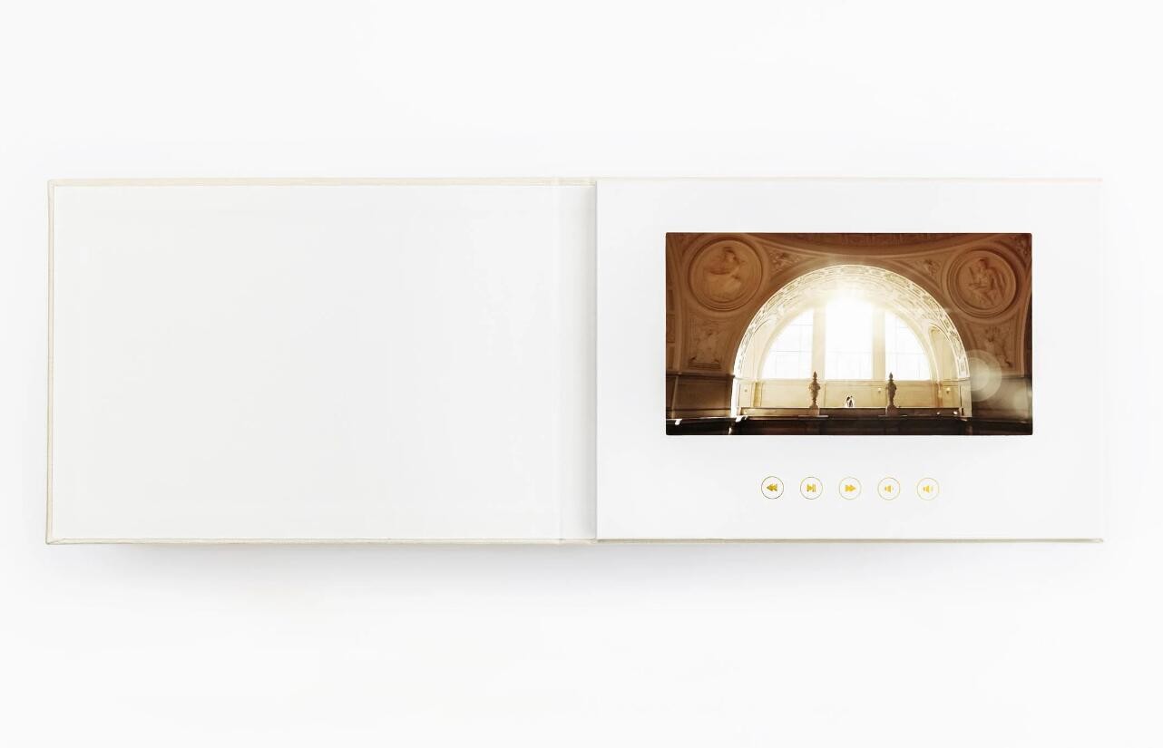 New material LCD video wedding invitation card linen video album with big promotion