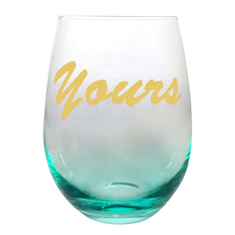 Egg Shape Stemless Clear Wine Glass ，Clear Stemless Wine Glasses With Golden Fonts