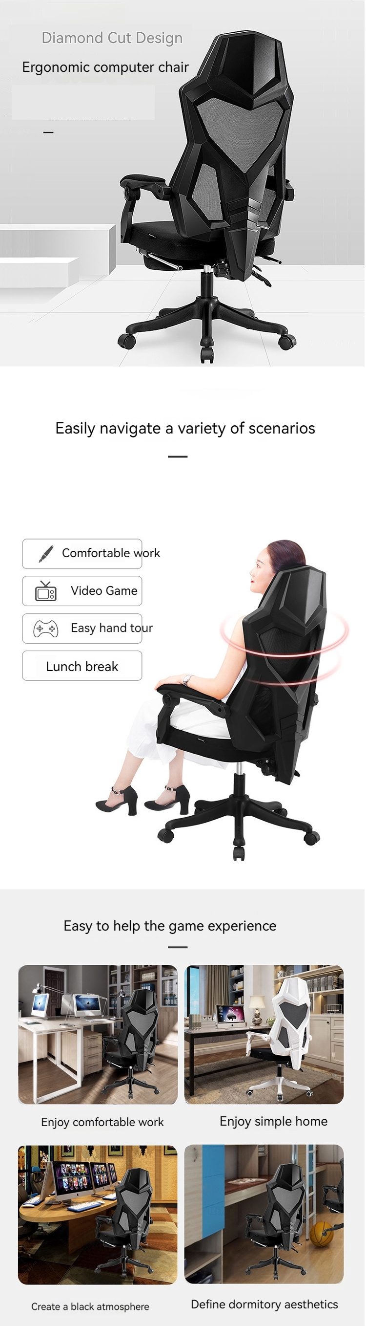 Comfortable Seating Strength Mesh Office Chair with High Backrest and Adjustable Base